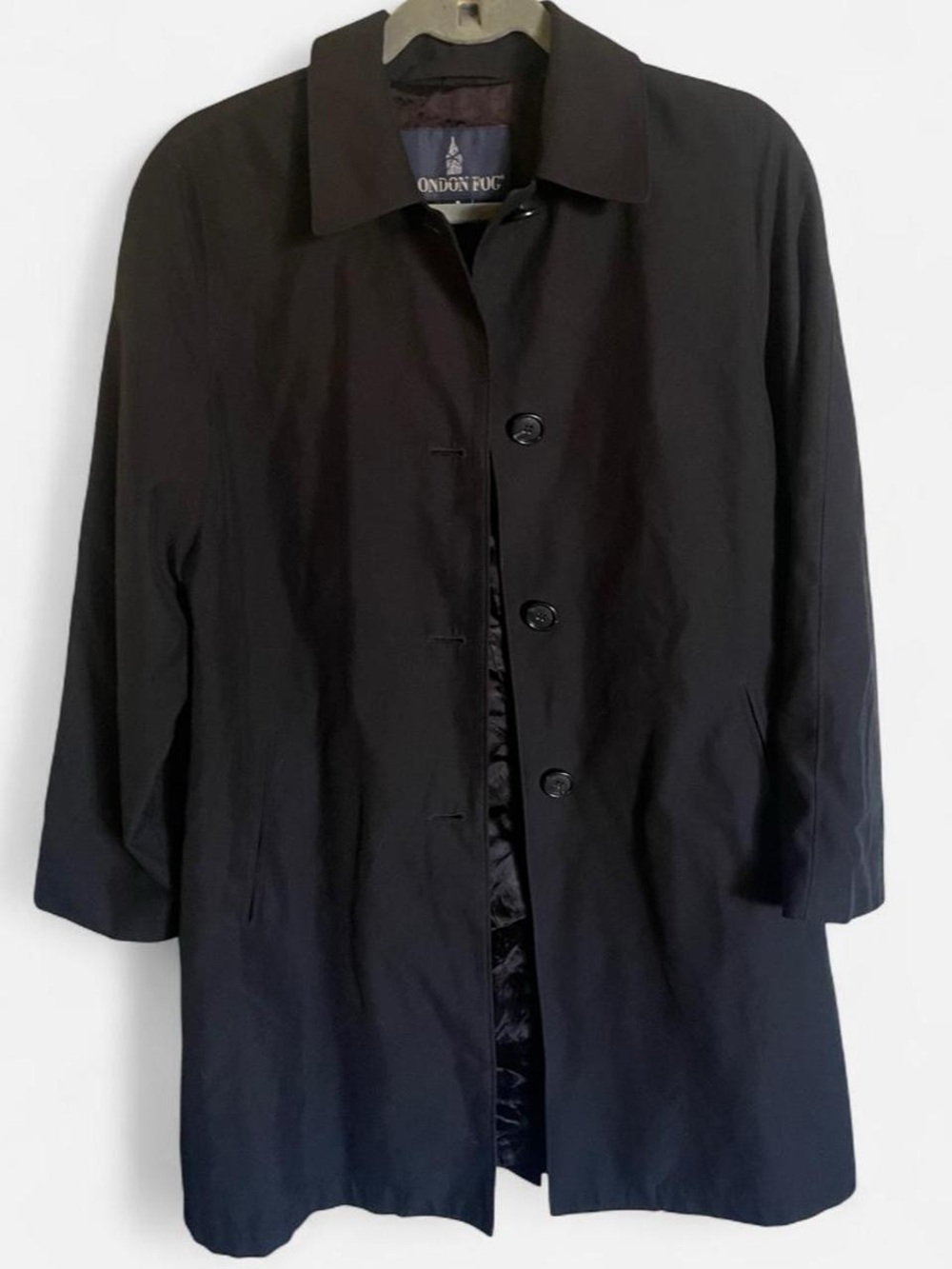 Vintage London Fog Black Single Breasted Trench Coat Size S Reg